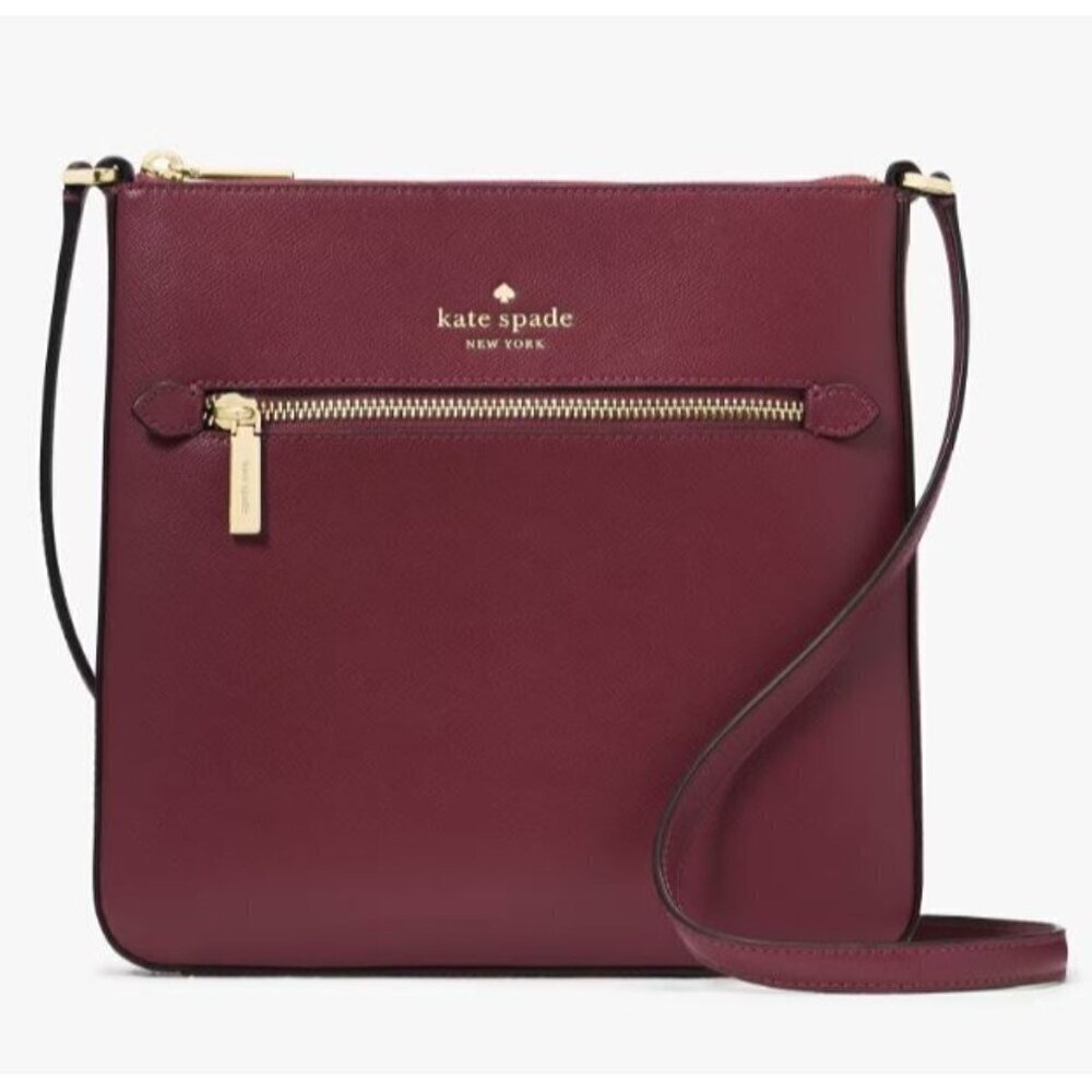 Kate Spade Womens Red Wine Leather Zip Up Sadie Large Crossbody Handbags New